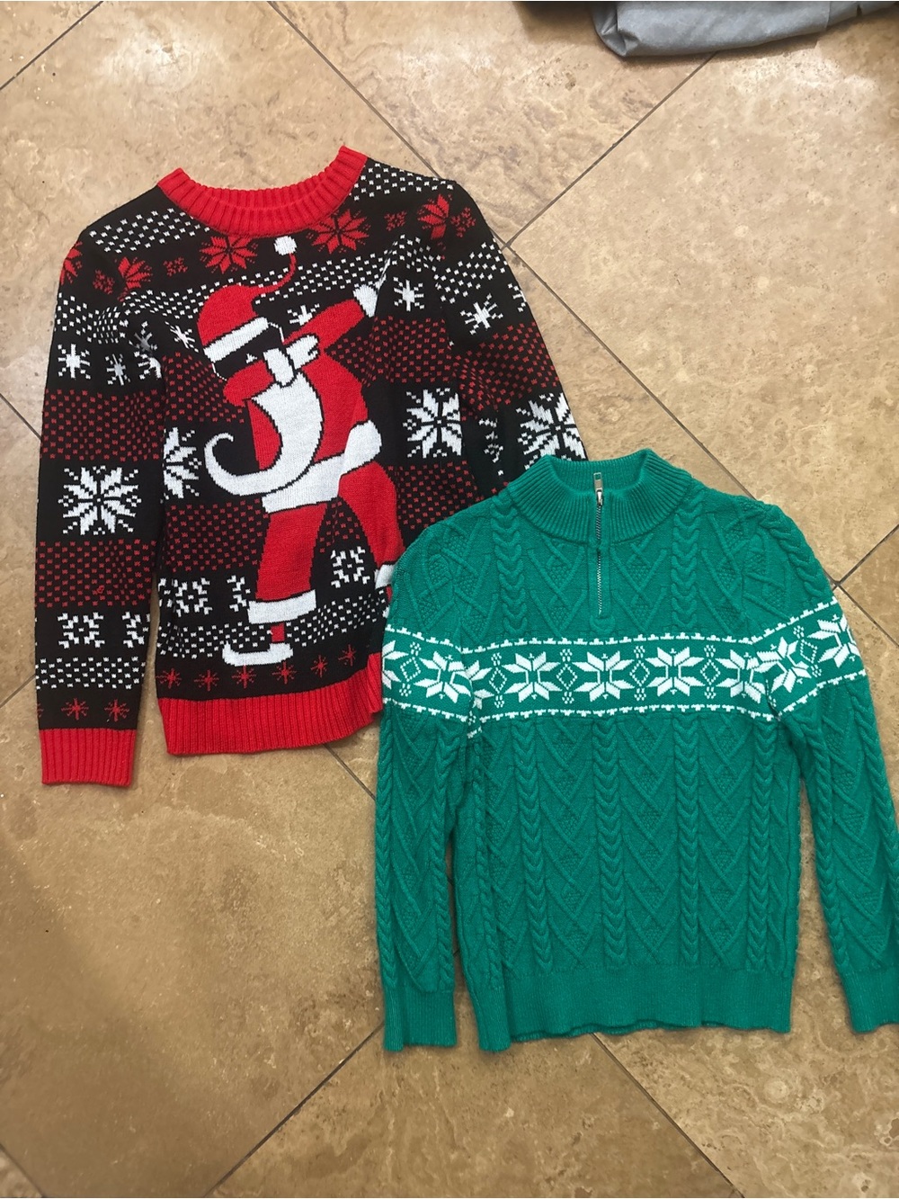 Kids Holiday Crewneck Sweater - Red & Green - Dabbin Santa -